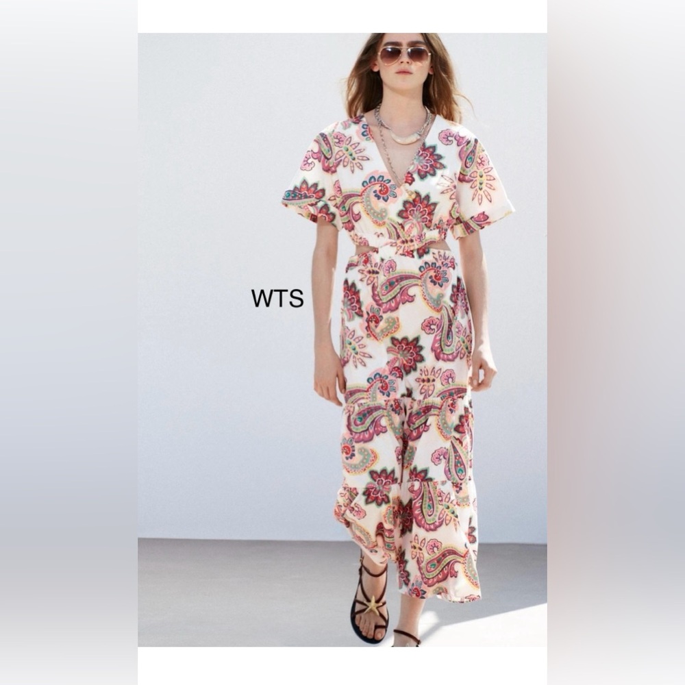 ZARA Cut Out Printed Poplin Dress